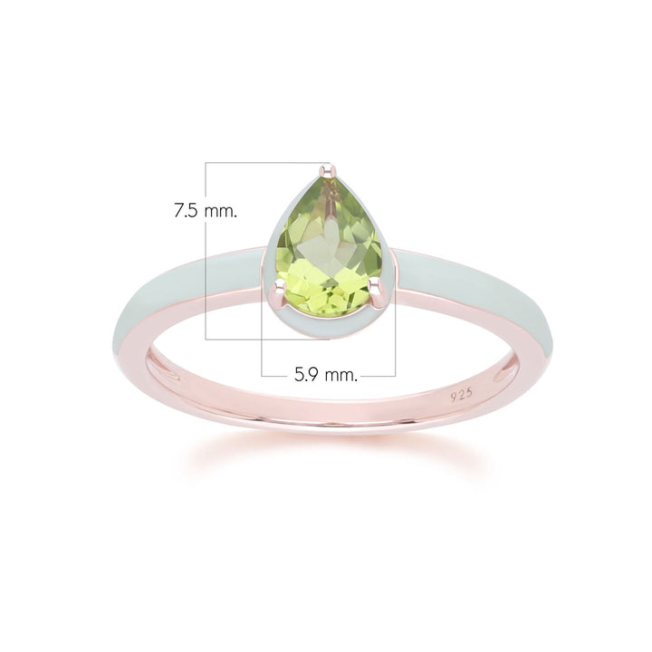 Siberian Waltz – Grüner Emaille- und birnenförmiger Peridot-Ring aus Roségold-Vermeil