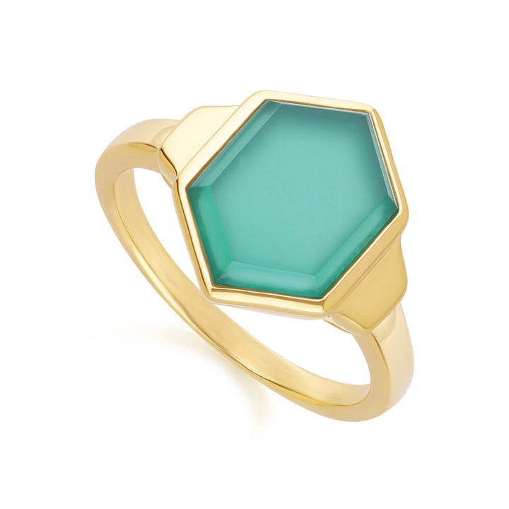 Grand Deco Sechseck-Chalcedon-Ring in Gold Vermeil