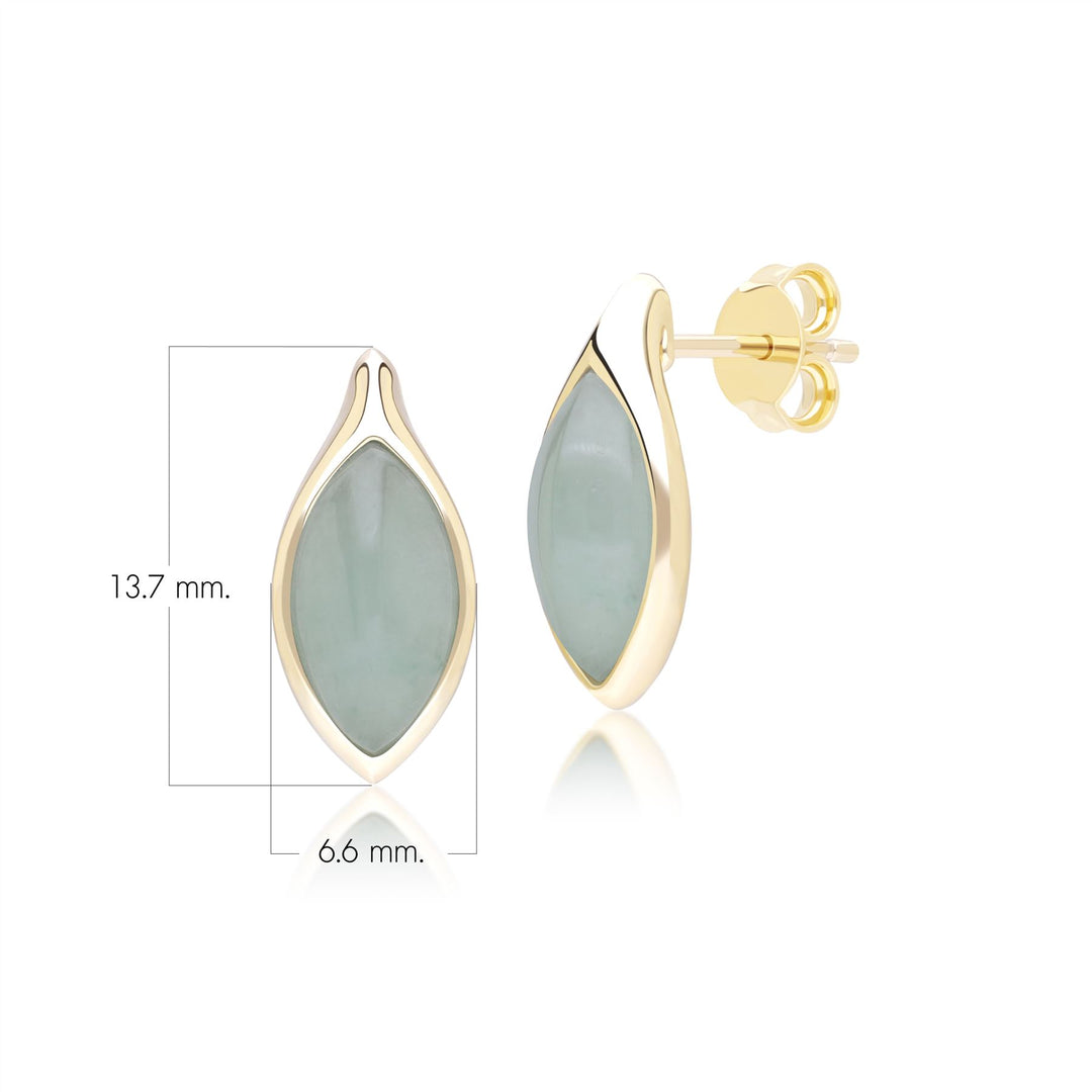 Klassische Marquise-Ohrstecker aus grünem Jadeit in 9 Karat Gelbgold