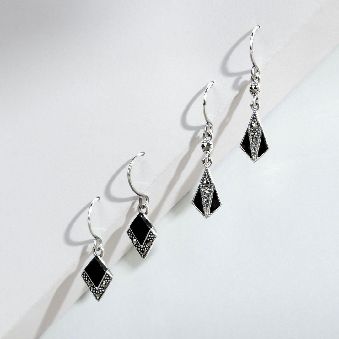 Runde Markasit- und Emaille-Ohrringe im Art-Deco-Stil aus 925er Sterlingsilber