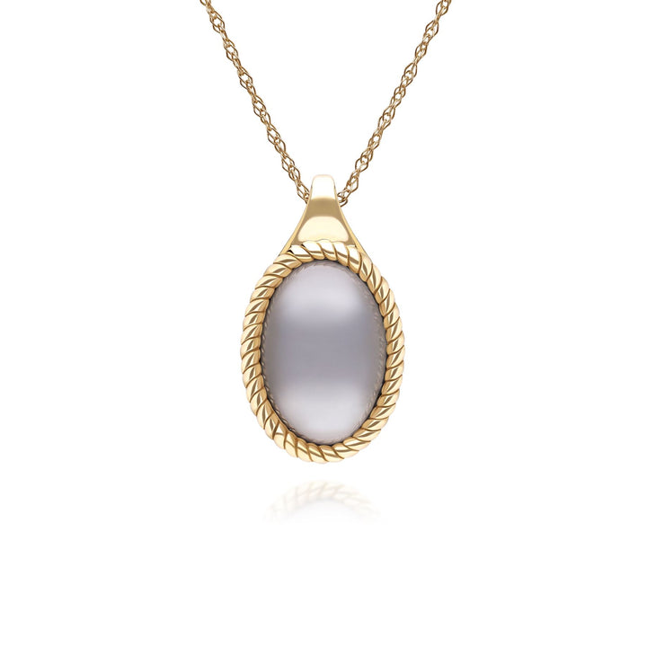 Klassische ovale Halskette mit schwarzem Mondstein-Anhänger aus 9 Karat Gelbgold