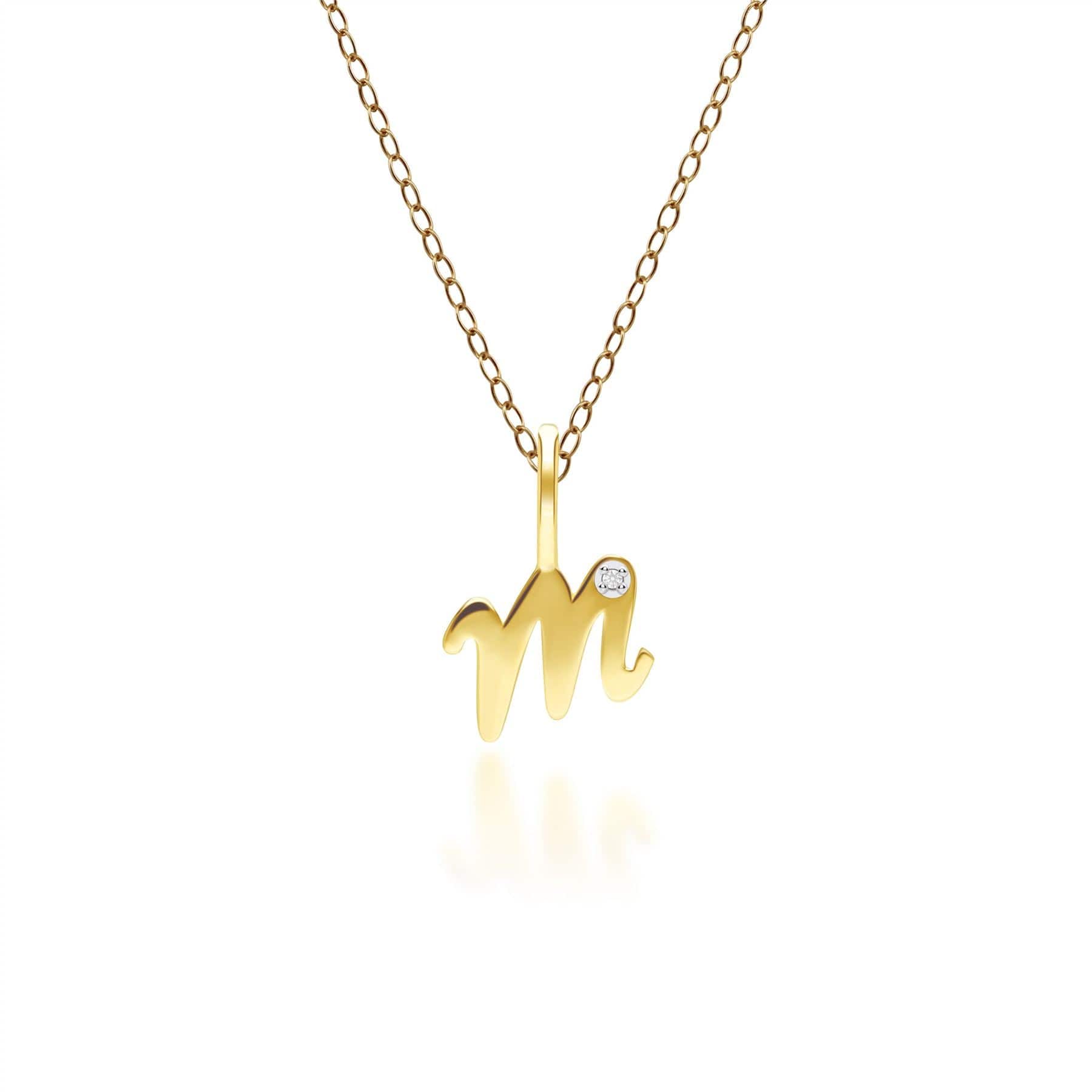 191P0784019 Alphabet Letter M Diamond pendant in 9ct Yellow Gold Front