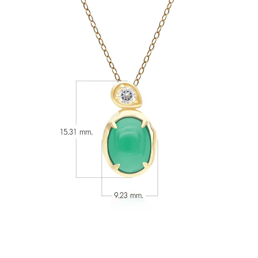 253P335401925 Irregular Oval Dyed Green Chalcedony & Topaz Pendant In 18ct Gold Plated SterlIng Silver Dimensions