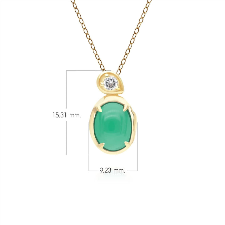 253P335401925 Irregular Oval Dyed Green Chalcedony & Topaz Pendant In 18ct Gold Plated SterlIng Silver Dimensions