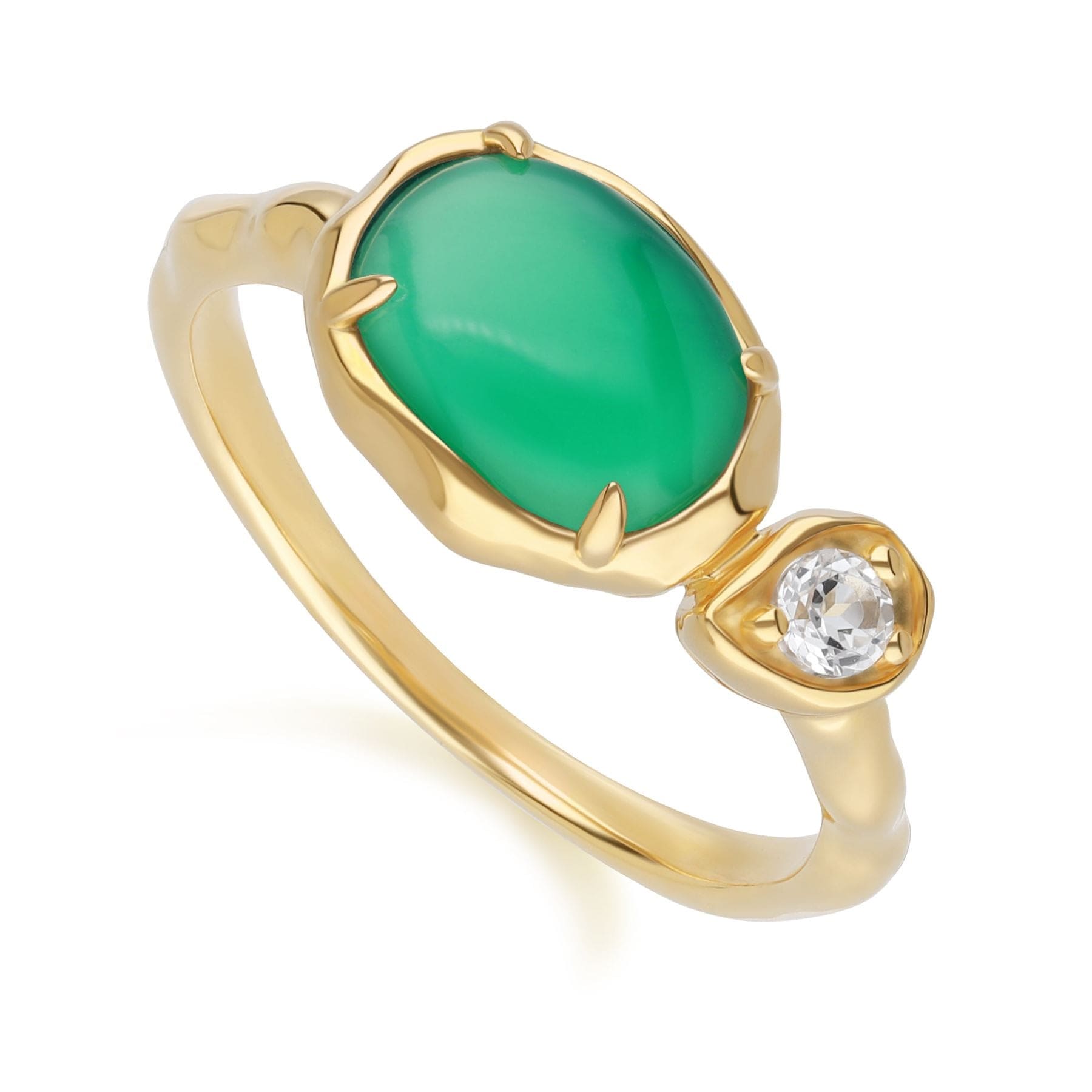 253R710301925 Irregular Oval Dyed Green Chalcedony & Topaz Ring In 18ct Gold Plated SterlIng Silver Side