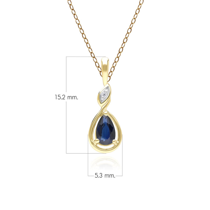 Klassische Halskette mit birnenförmigem Saphir- und Diamantanhänger aus 9 Karat Gelbgold