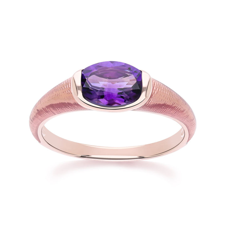 Siberian waltz Oval amethyst with violet enamelled half-bezel ring in rose gold vermeil sterling silver