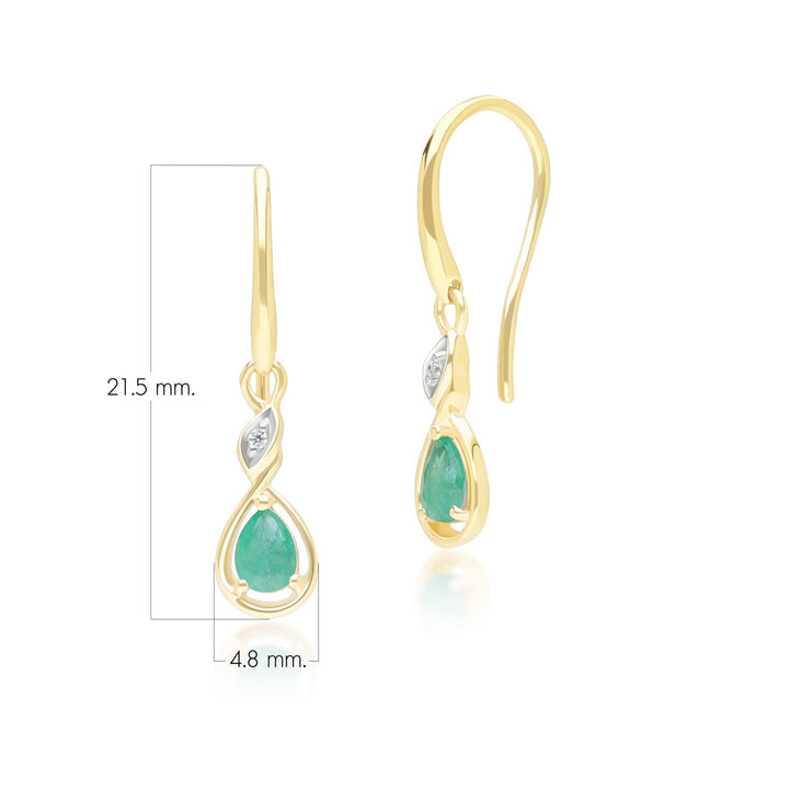Klassische Tropfenohrringe mit Smaragd und Diamanten aus 9 Karat Gelbgold