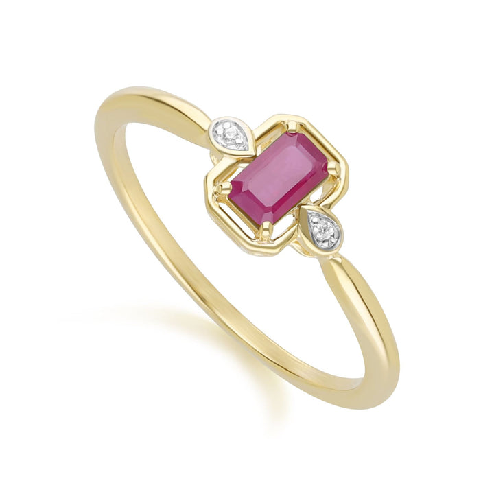 Klassischer Rubin-Baguette- und Diamantring aus 9 Karat Gelbgold