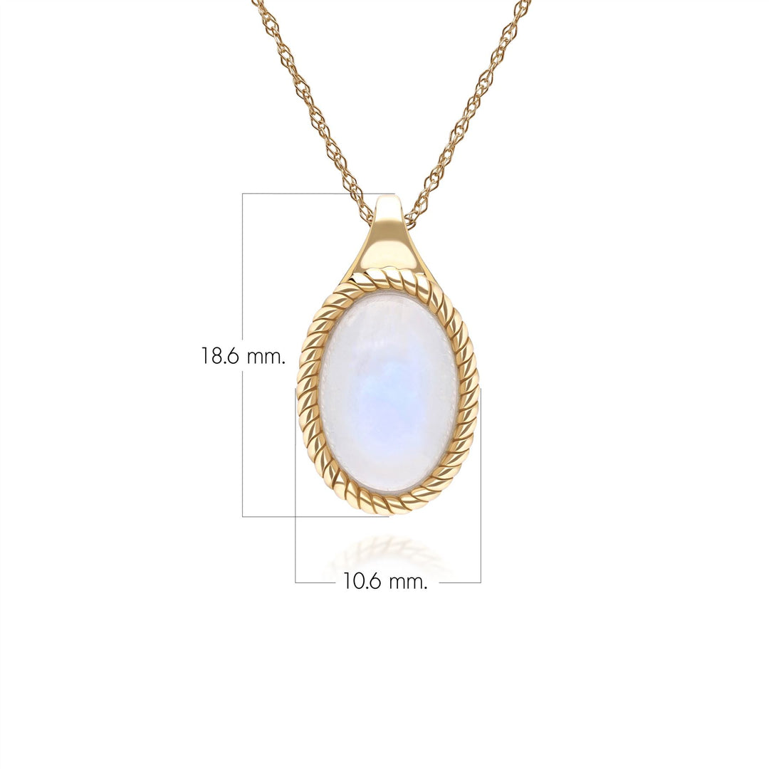 Klassische ovale Halskette mit Regenbogen-Mondstein-Anhänger aus 9 Karat Gelbgold
