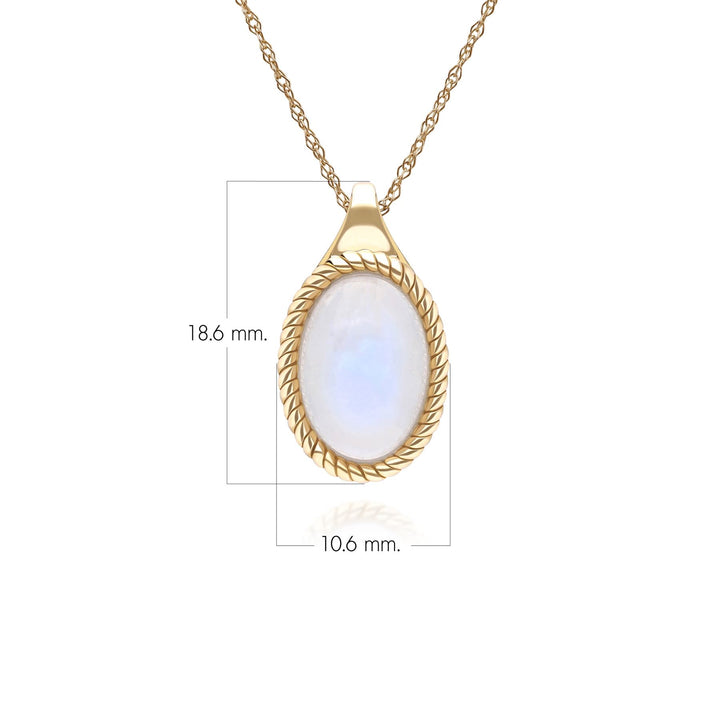 Klassische ovale Halskette mit Regenbogen-Mondstein-Anhänger aus 9 Karat Gelbgold
