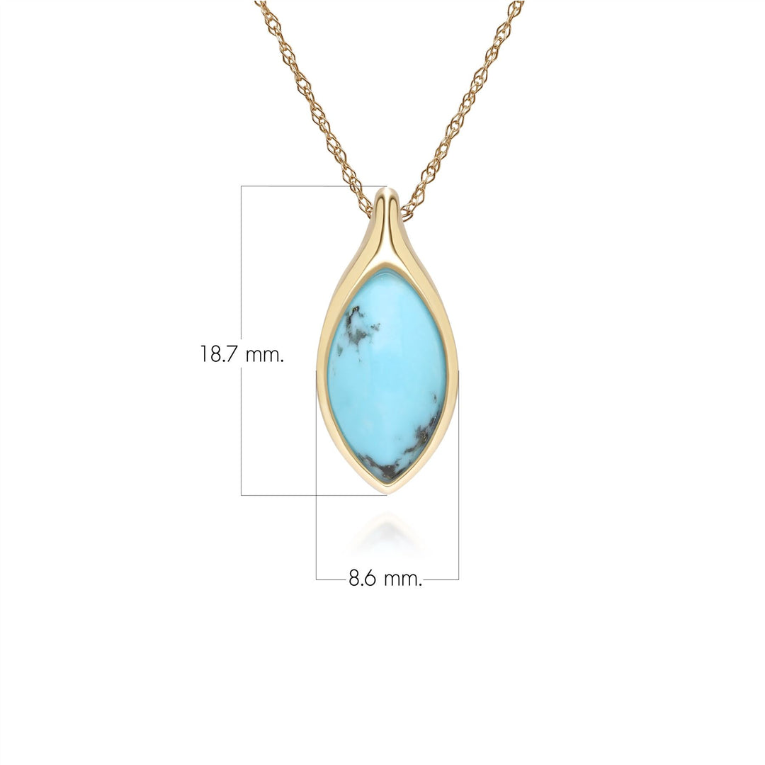 Klassische Halskette mit Marquise-Türkis-Anhänger aus 9 Karat Gelbgold
