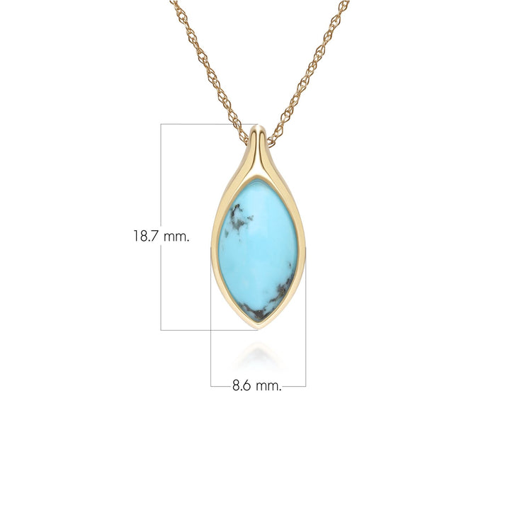 Klassische Halskette mit Marquise-Türkis-Anhänger aus 9 Karat Gelbgold