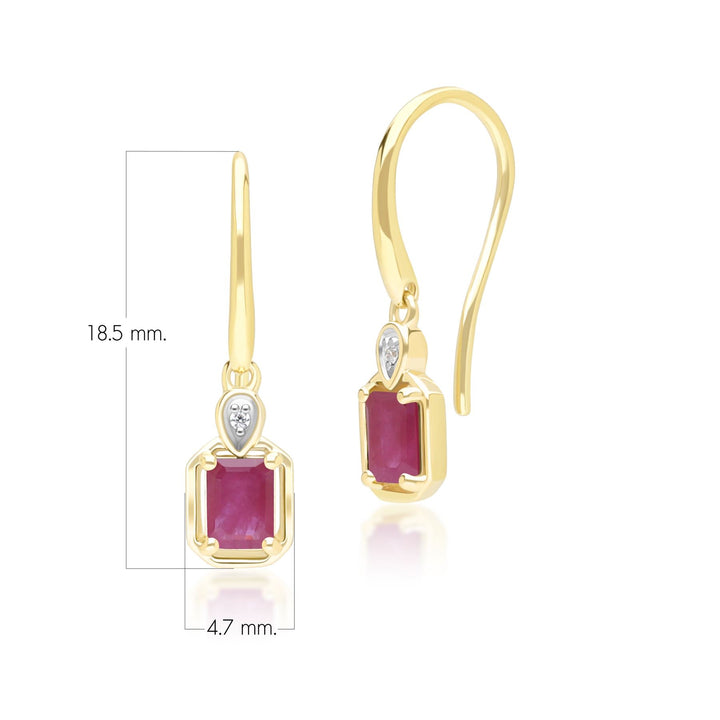 Klassische Tropfenohrringe mit Rubin und Diamanten in 9 Karat Gelbgold