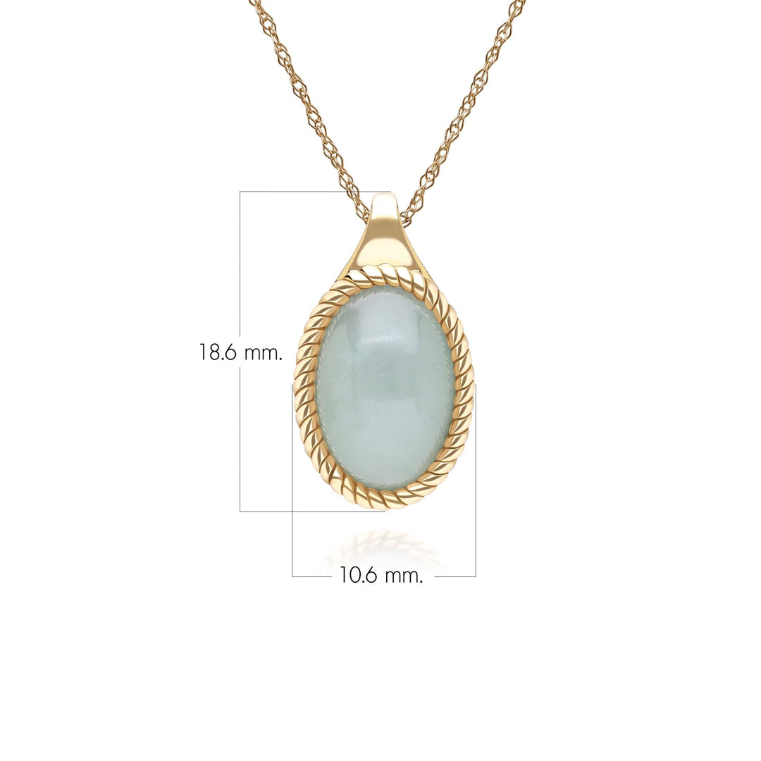 Klassische ovale Halskette mit grünem Jadeit-Anhänger aus 9 Karat Gelbgold