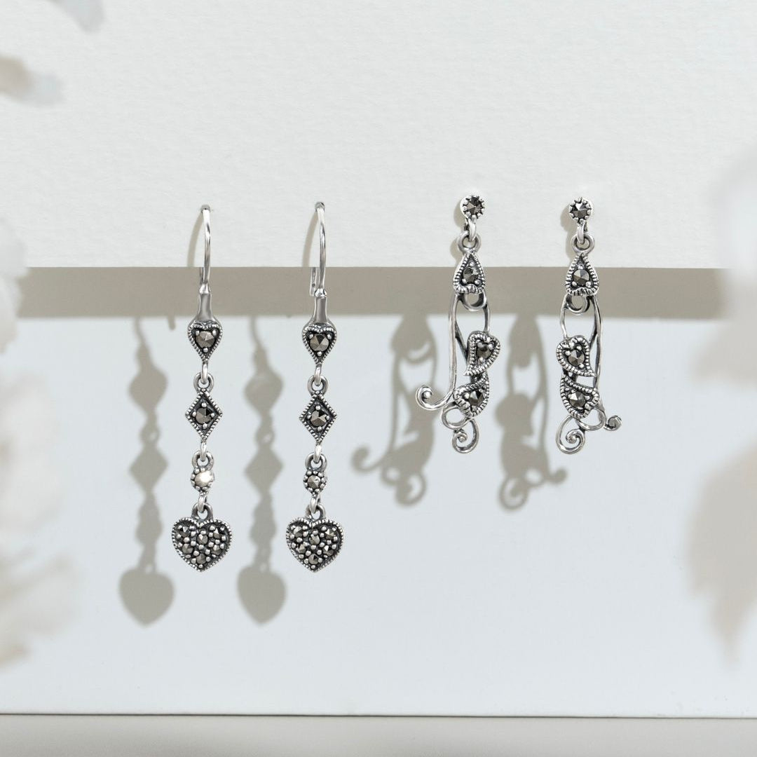 Runde Markasit-Ohrhänger im Jugendstil aus 925er Sterlingsilber