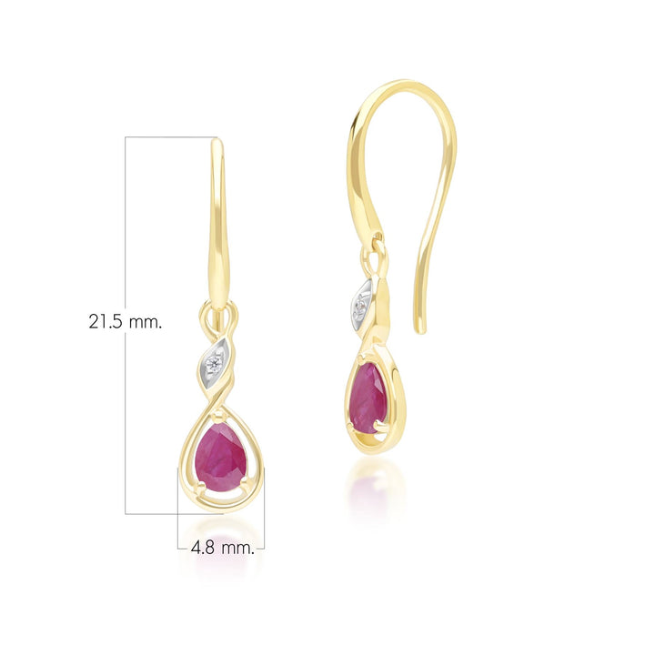 Klassische Tropfenohrringe mit Rubin und Diamanten 9 Karat Gelbgold