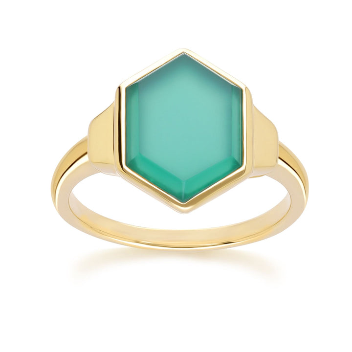 Grand Deco Sechseck-Chalcedon-Ring in Gold Vermeil
