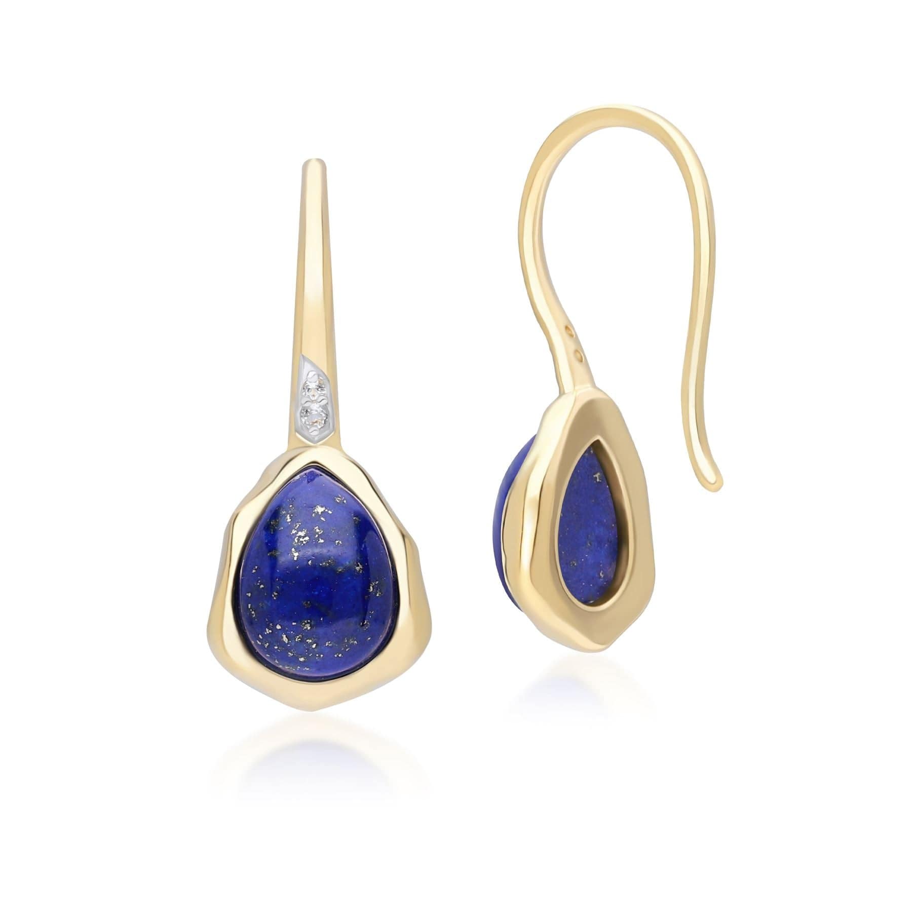 253E418702925 Irregular Lapis Lazuli & Topaz  Drop Earrings In 18ct Gold Plated SterlIng Silver Side