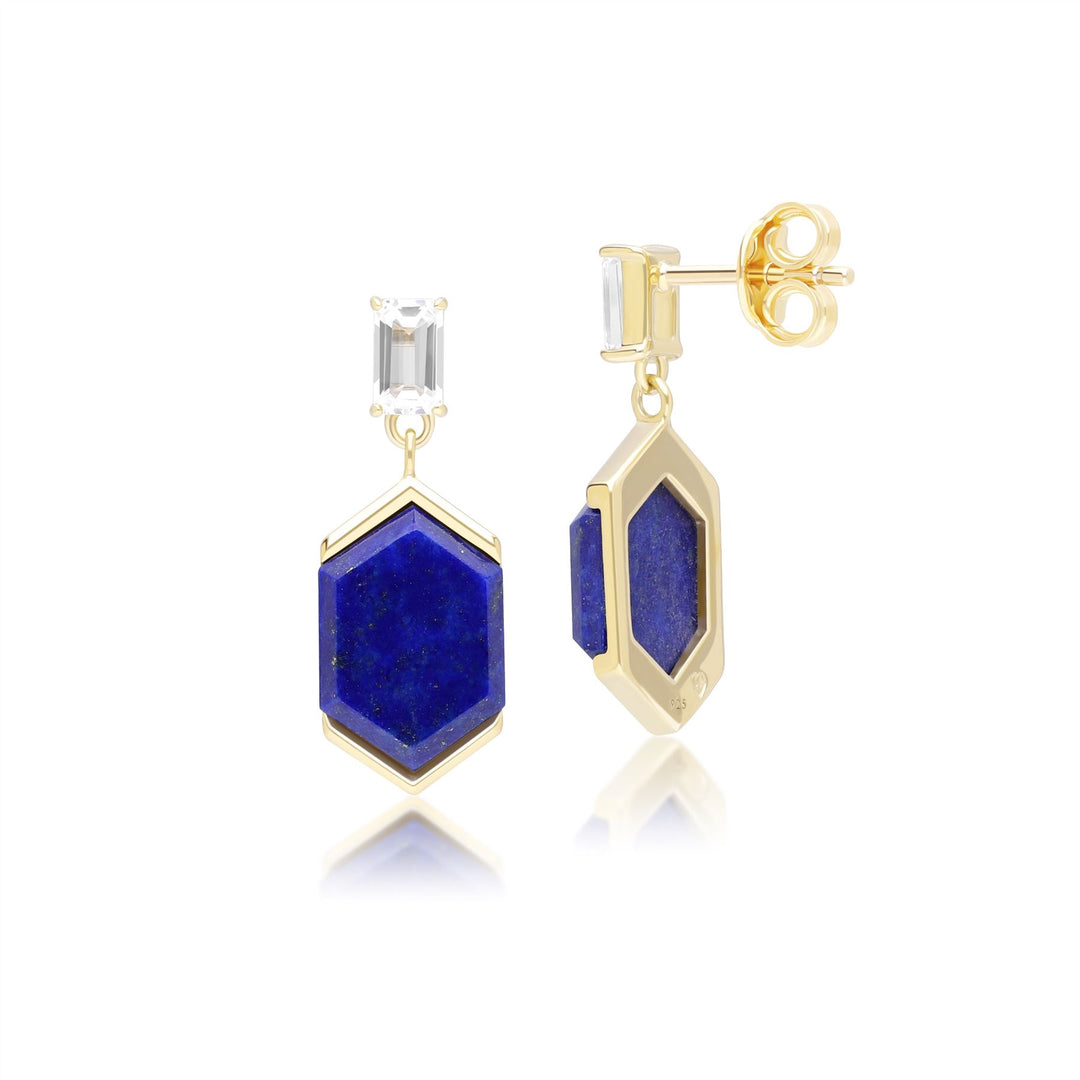 Grand Deco Sechseck-Tropfenohrringe aus Lapislazuli und Topas in Gold Vermeil