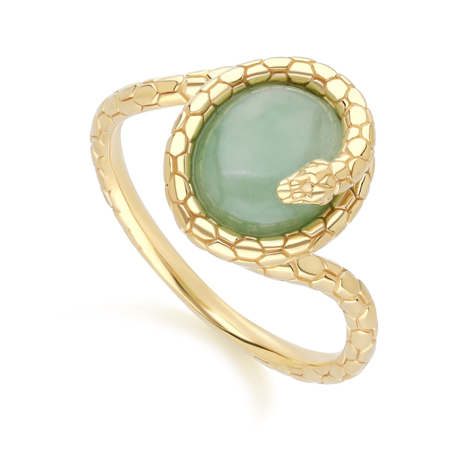253R709201925 ECFEW™ JADE WINDING SNAKE RING IN GOLD PLATED STERLING SILVER Front