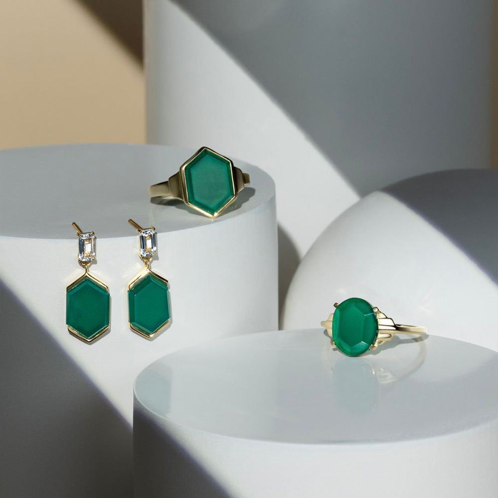 Grand Deco Sechseck-Tropfenohrringe aus Chalcedon und Topas in Gold Vermeil