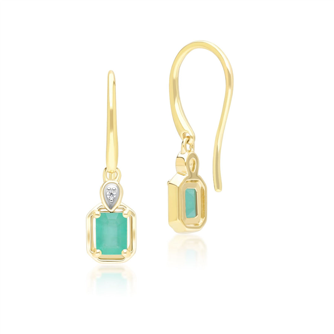 Klassische Smaragd-Baguette- und Diamant-Tropfenohrringe aus 9 Karat Gelbgold