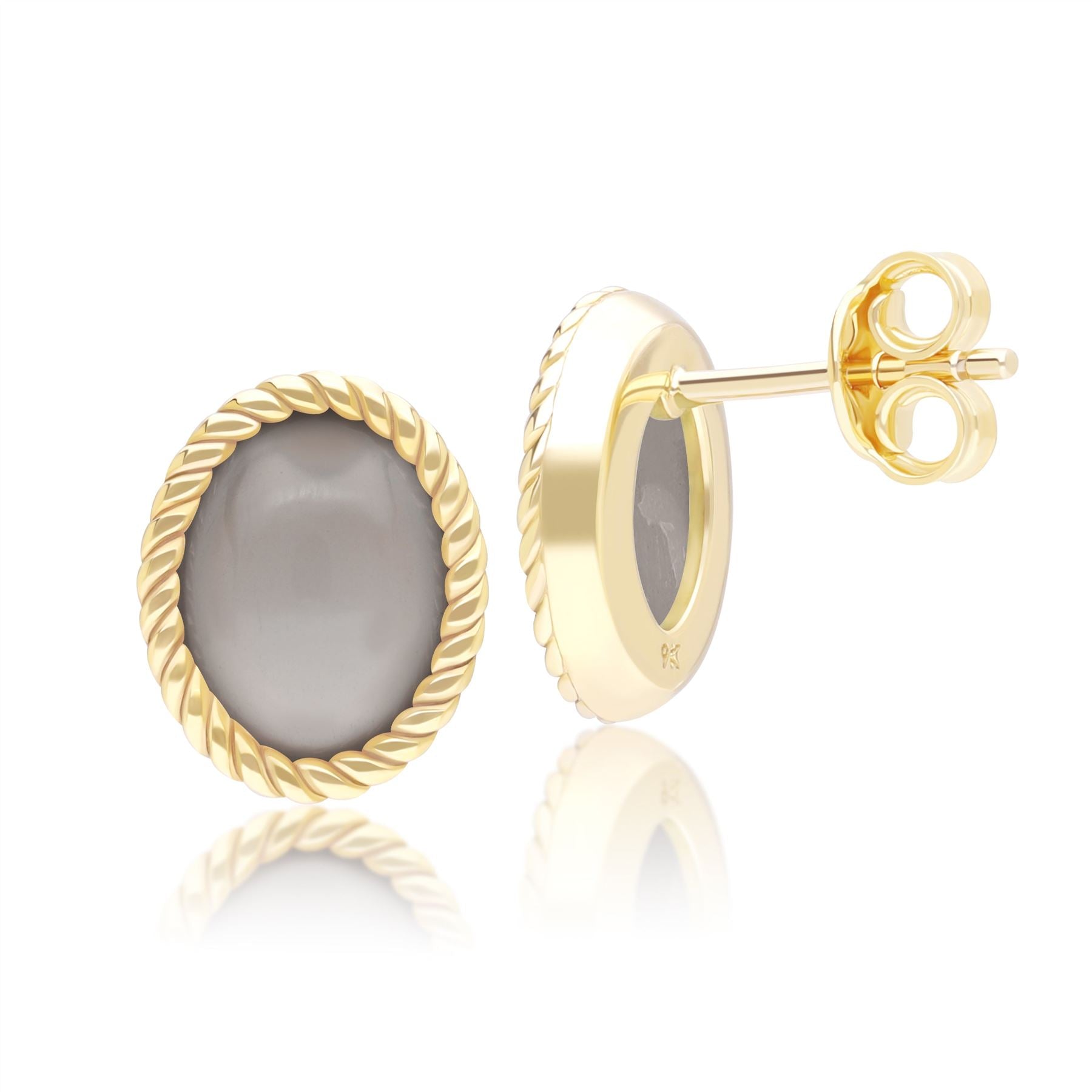 Classic Oval Black Moonstone Stud Earrings in 9ct Yellow Gold