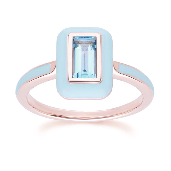 253R710401925 Siberian Waltz Blue Enamel & Swiss Blue Topaz Ring In 18ct Rose Gold Plated Sterling Silver Front