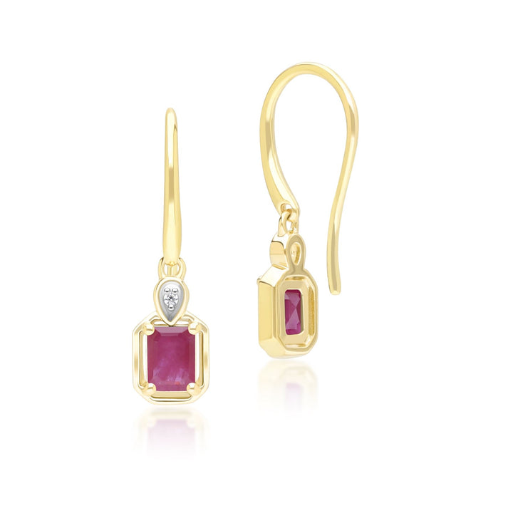Klassische Tropfenohrringe mit Rubin und Diamanten in 9 Karat Gelbgold
