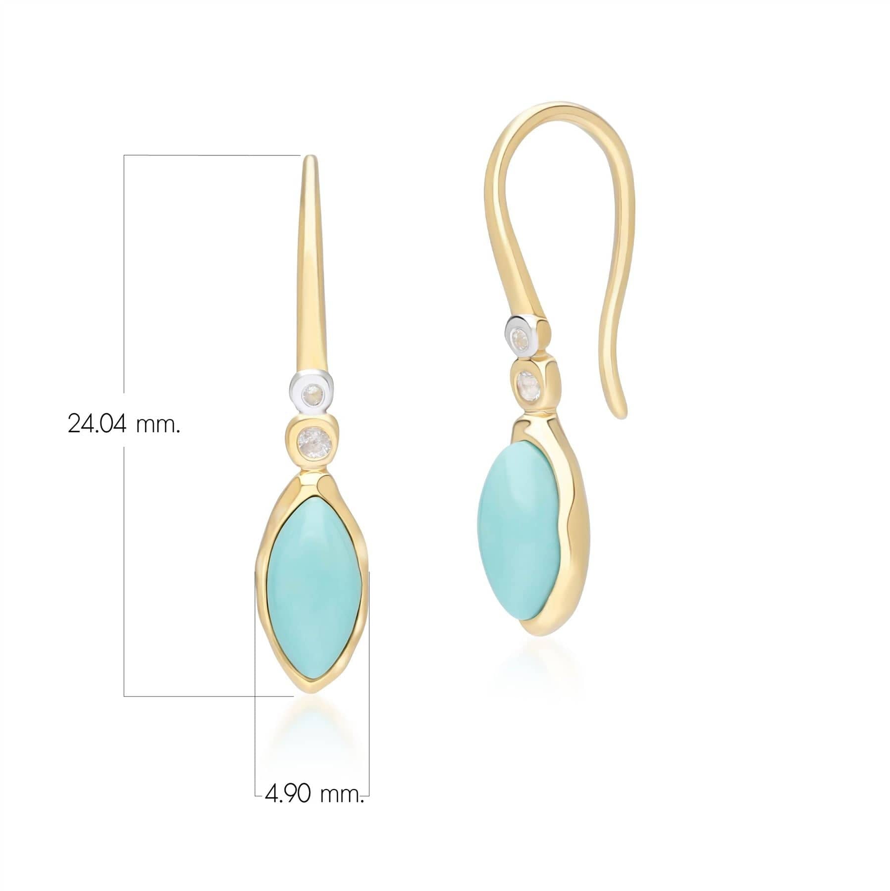 253E418603925 Irregular Marquise Turquoise & Topaz  Drop Earrings In 18ct Gold Plated SterlIng Silver Dimensions