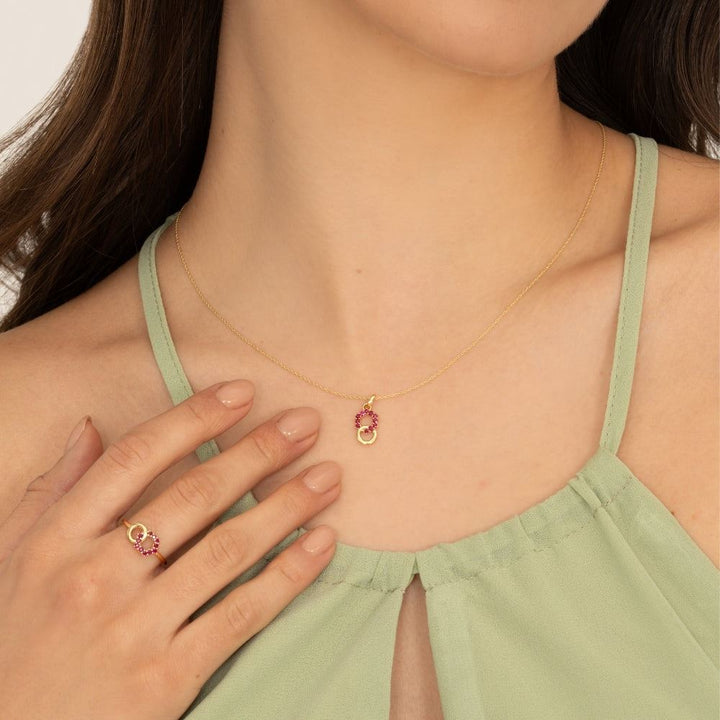 Geometric Hexagon and Round Linked with Prong set Emerald Pendant in 9ct Yellow Gold