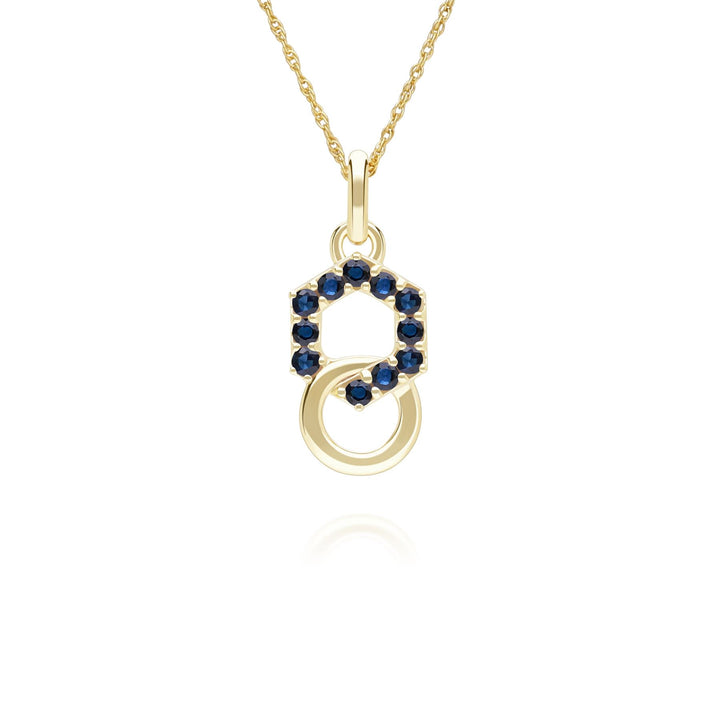 Geometric Hexagon and Round Linked with Prong set Sapphire Pendant in 9ct Yellow Gold