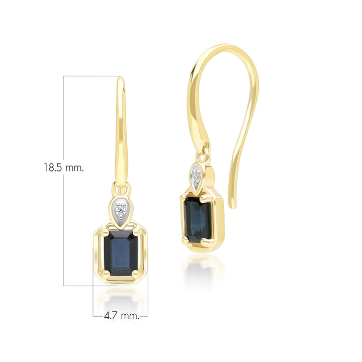 Klassische Saphir-Baguette- und Diamant-Tropfenohrringe aus 9 Karat Gelbgold