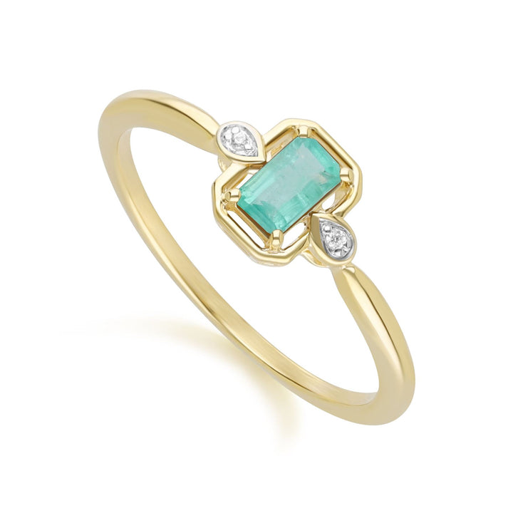 Klassischer Smaragd-Baguette- und Diamantring aus 9 Karat Gelbgold