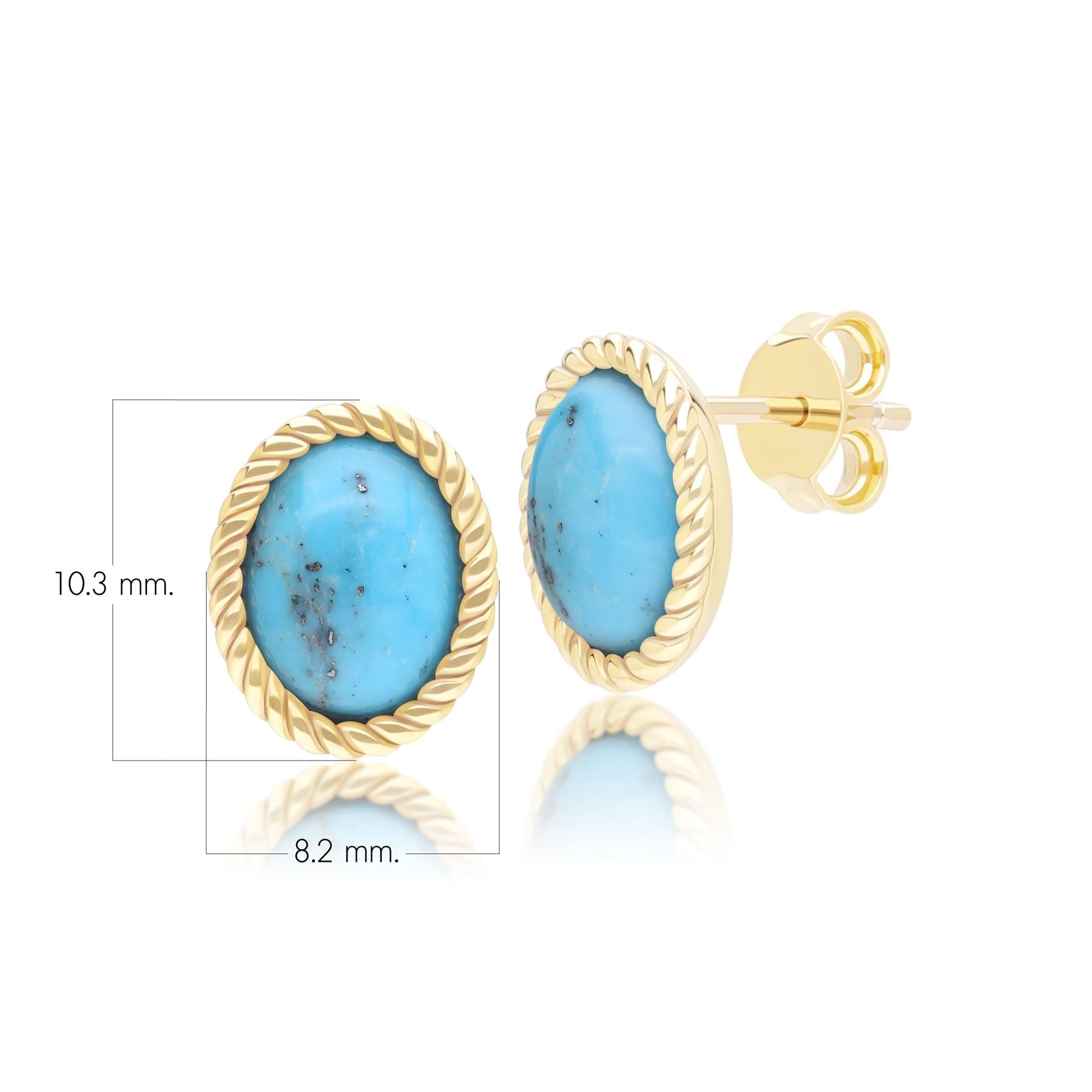 Klassische ovale Ohrstecker mit Türkis-Cabochon, Gelbgold 9 Karat