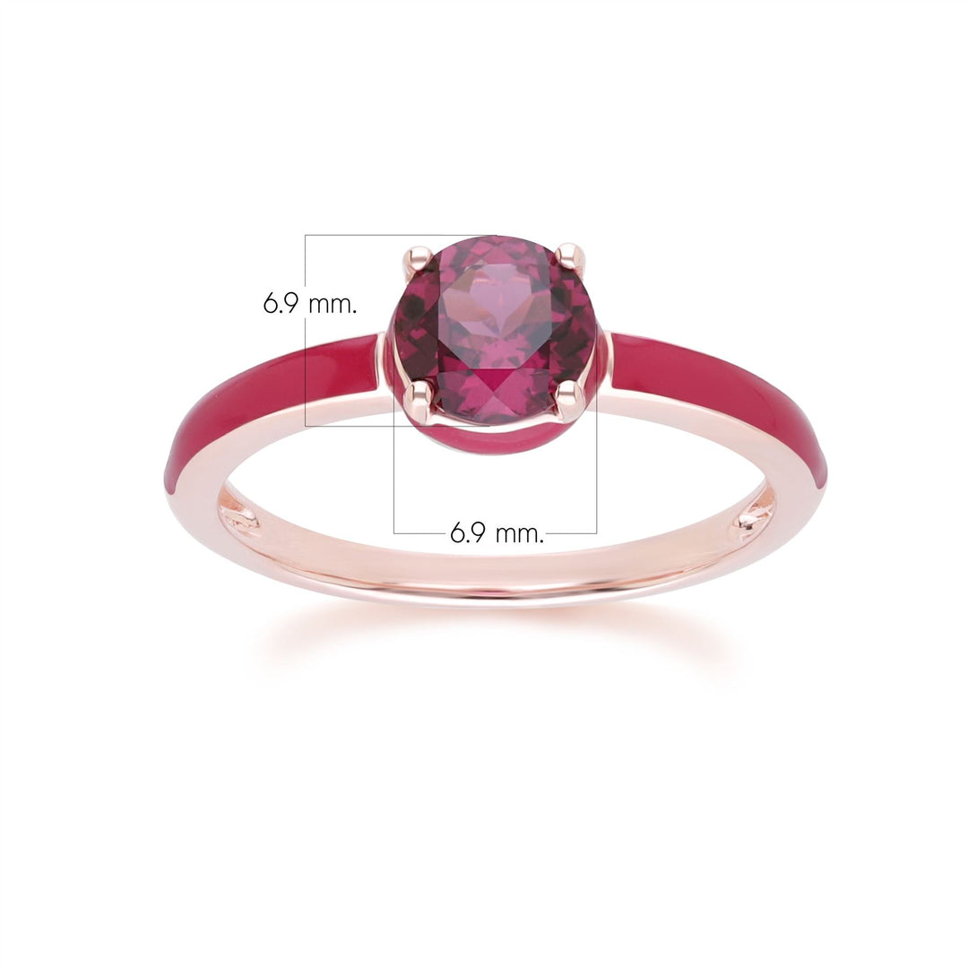 Siberian Waltz – Ring aus rosa Emaille und rundem Rhodolith in Roségold-Vermeil