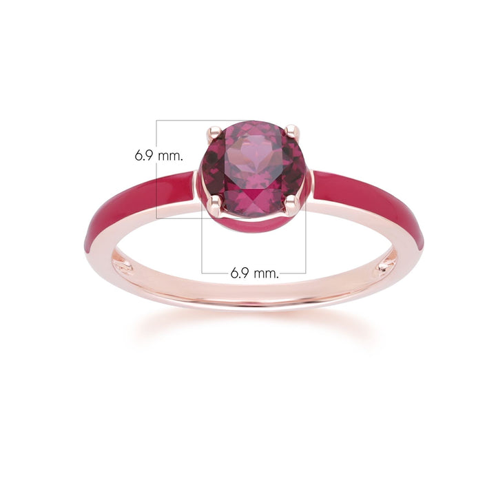 Siberian Waltz – Ring aus rosa Emaille und rundem Rhodolith in Roségold-Vermeil