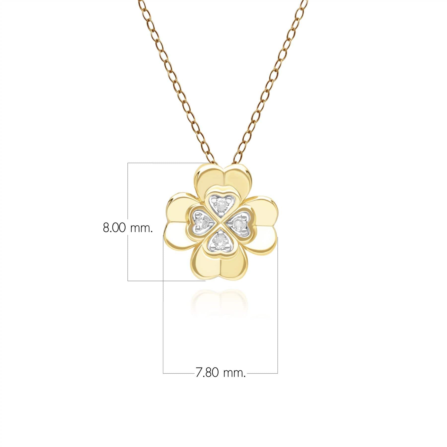 149P1309019 Gardenia Diamond Clover Pendant Necklace in 9ct Yellow Gold Dimensions