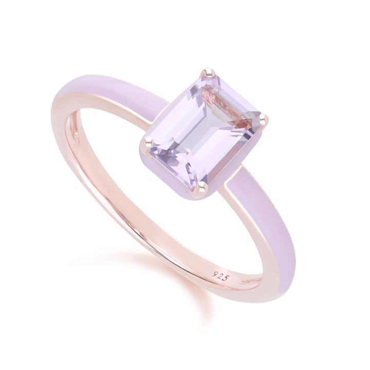 Siberian Waltz Ring aus violetter Emaille und achteckigem rosa Amethyst in Roségold-Vermeil