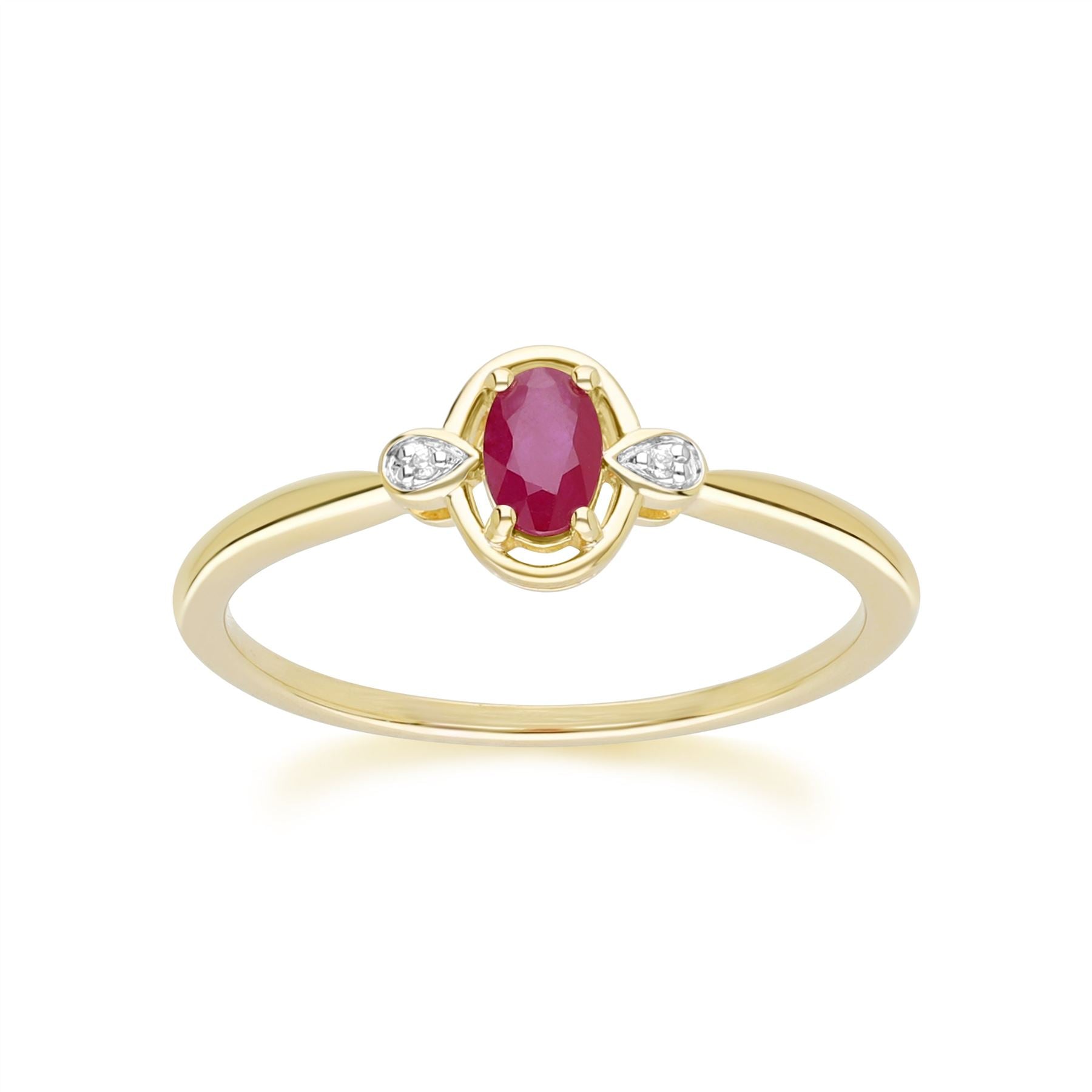 Classic Oval Ruby & Round Diamond Ring In 9ct Yellow Gold