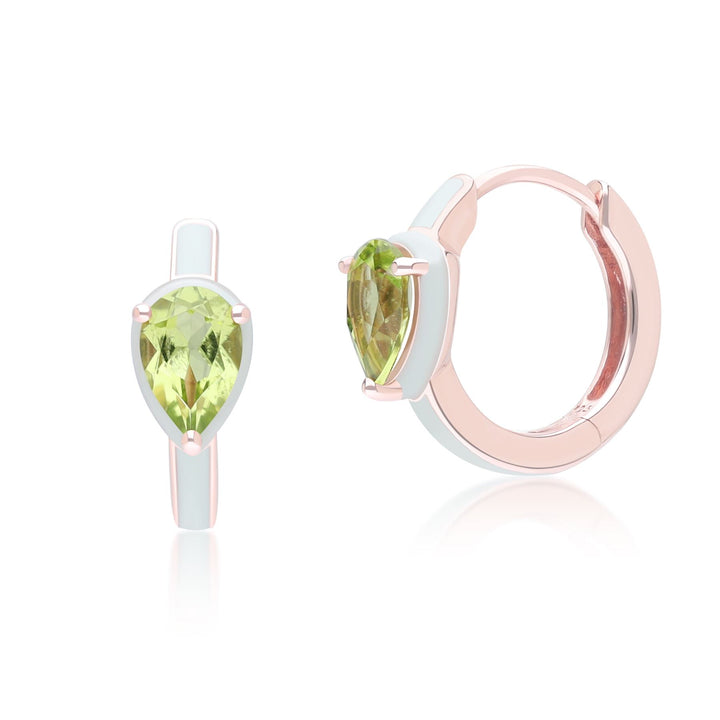 Siberian Waltz Creolen aus grünem Emaille und birnenförmigem Peridot in Roségold-Vermeil