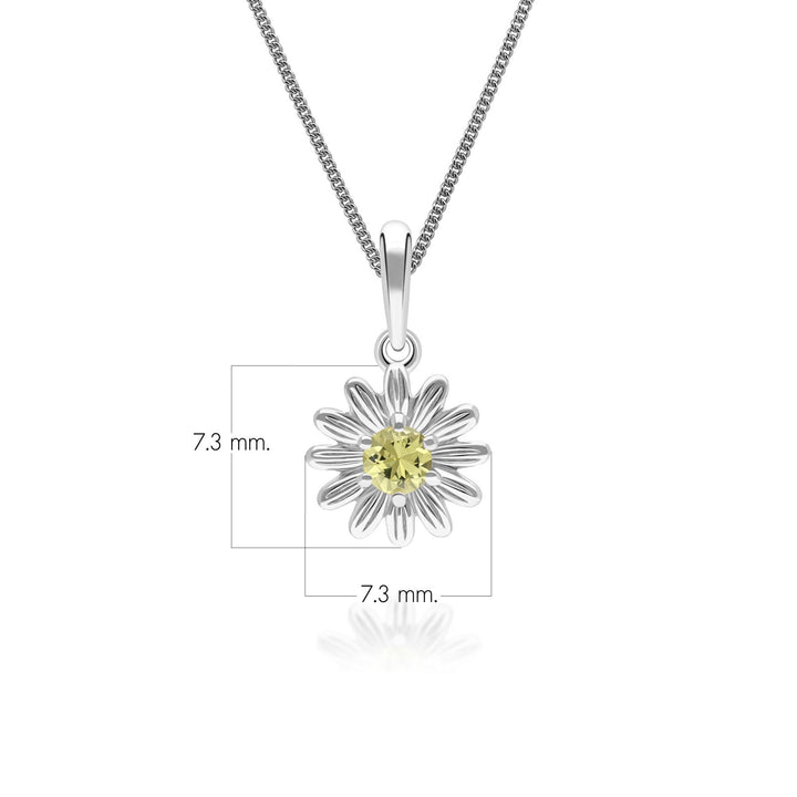 Gardenia Daisy Yellow Sapphire Floral Halo Flower Pendant Necklace in Solid 9ct White Gold