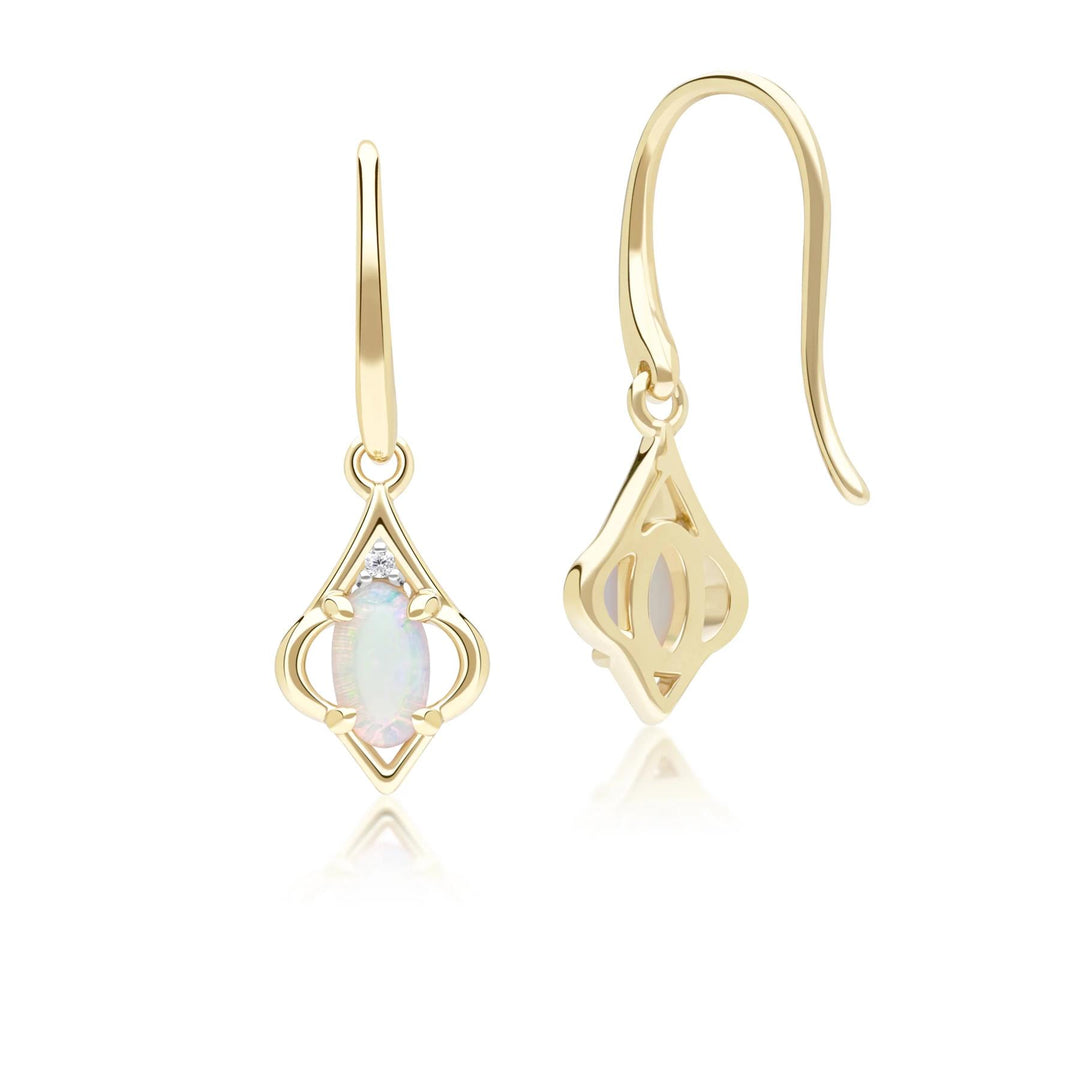 Classic Oval Opal & Diamond Stud Earrings in 9ct Yellow Gold