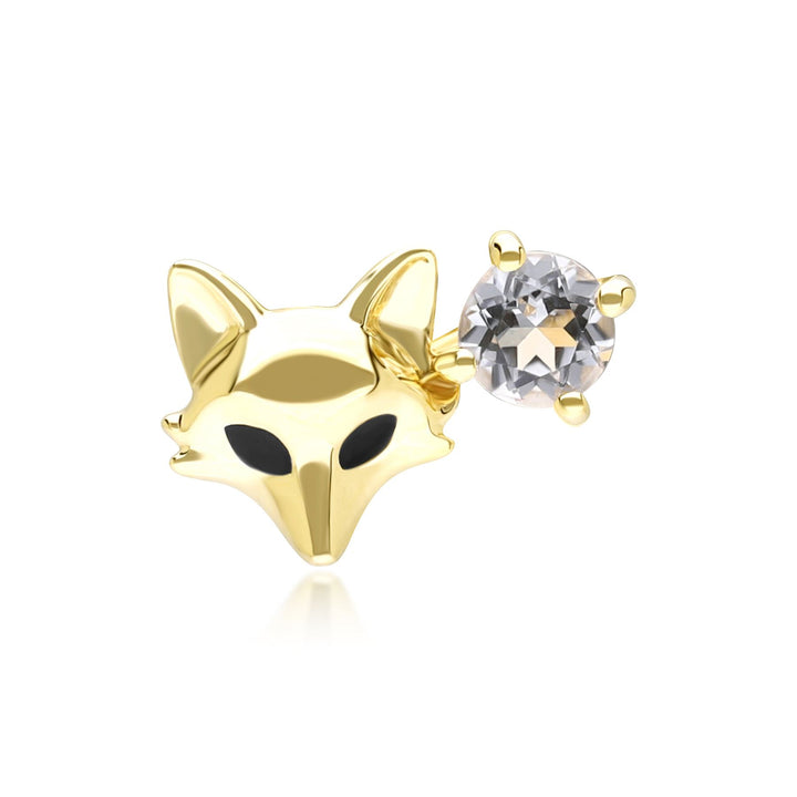 Gardenia Weißtopas Fuchs Pin in 9 Karat Gelbgold