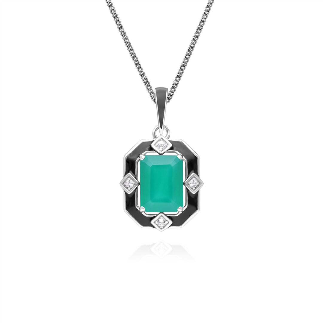 Grand Deco Halskette mit Anhänger aus Sterlingsilber mit schwarzem Emaille, Chalcedon und Topas