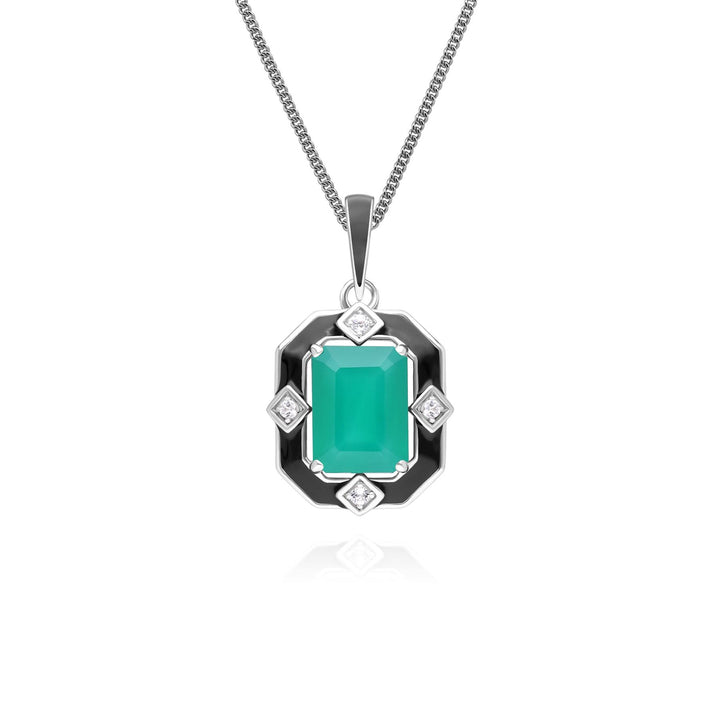 Grand Deco Halskette mit Anhänger aus Sterlingsilber mit schwarzem Emaille, Chalcedon und Topas