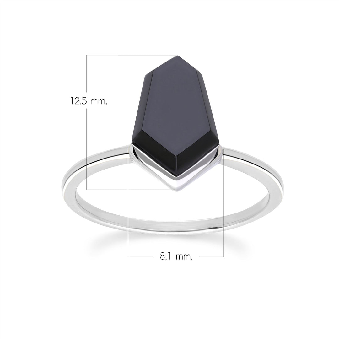 Grand Deco Hexagon-Krawattenring aus schwarzem Onyx in Sterlingsilber