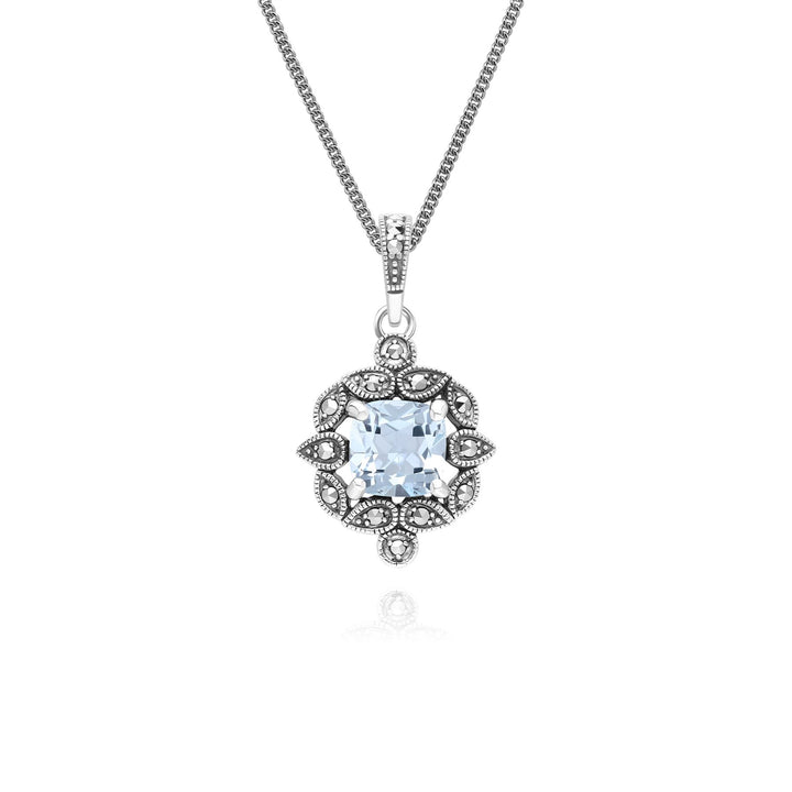 Halskette mit Anhänger im Art-Deco-Stil mit blauem Topas und Markasit, Sterlingsilber
