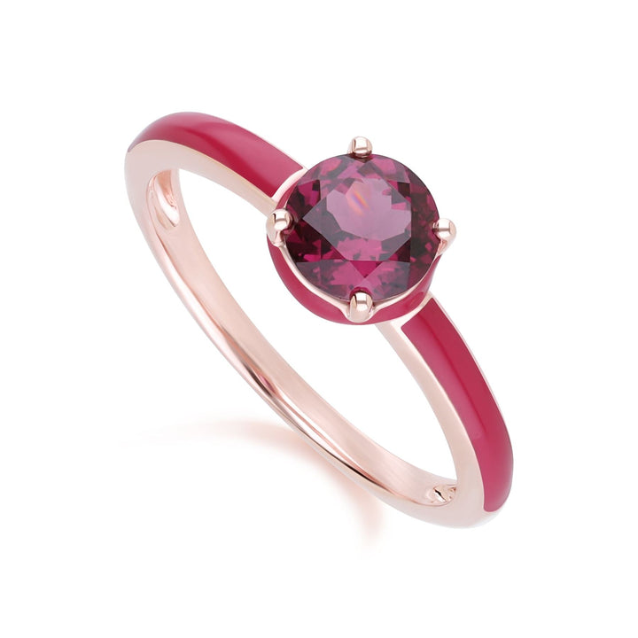Siberian Waltz – Ring aus rosa Emaille und rundem Rhodolith in Roségold-Vermeil